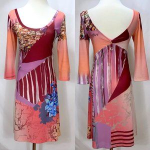 SAVE THE QUEEN Capri Print Jersey Knit 3/4 Sleeve Dress Sz S